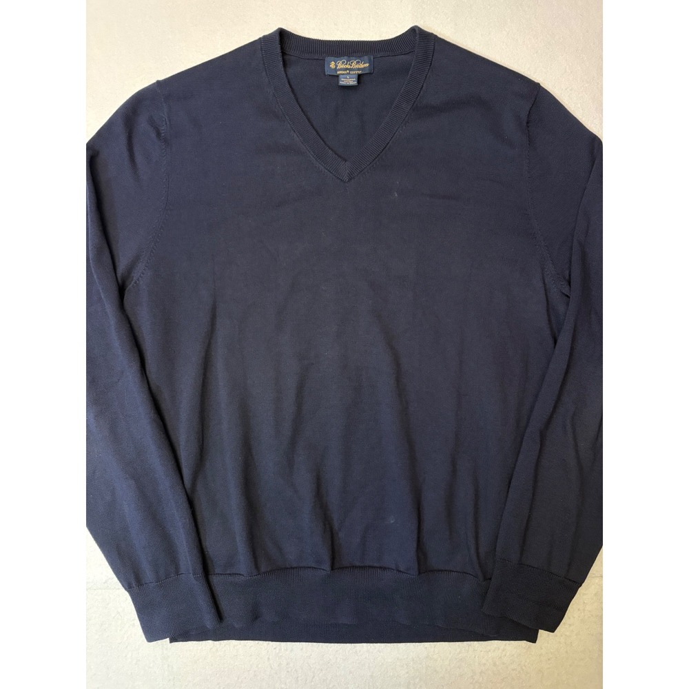 Brooks Brothers Mens Navy Blue 100% Supima Cotton V-Neck Sweater Large L